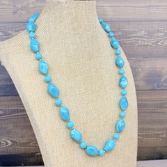 Vintage Trifari Lucite Marbled Turquoise Color Blue Bead 25 Inch Necklace