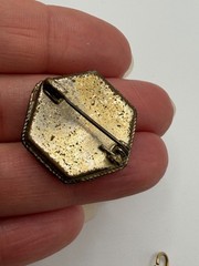 Vintage Italian Micro Mosaic Floral Brooch Hexagon Brass Pin & Pendant