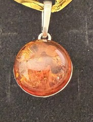 PL Modernist 925 Sterling Silver Open Work Scroll Design Amber Slide Pendant