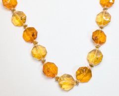 VTG Hong Kong Candy Orange Faceted Plastic 26″ Statement Beaded Necklace