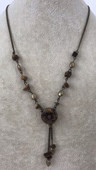 Vintage Nina Ricci Brass Tiger’s Eye Flower Pendant Necklace AVON RARE