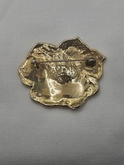 Enamel Flower Brooch Creamy Beige Gold Tone Edges