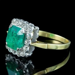 3.90 Ct Natural Emerald Art Deco Vintage Engagement Ring 14K Yellow Gold Over