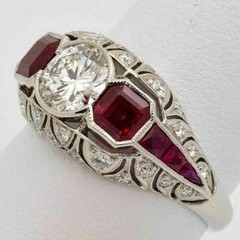 3Ct Art Deco Style Lab Created Ruby & Diamond Wedding 14K White Gold Finish Ring