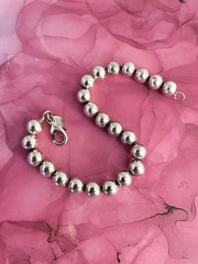 Vintage Stamped Sterling 23, 5mm Beads Bracelet 8.25″ Long