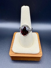 VTG Art Deco Garnet Oval Sterling Silver 925 Cocktail Ring Prong Setting Size 8