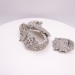 Vintage Rhinestone Waterfall Wide Bracelet Earring Set Silver Tone Glamorous