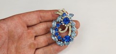 Vintage EISENBERG ICE Blue Glass Rhinestone Designer Signed Brooch