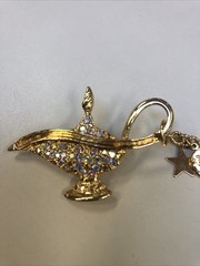 Vintage Kirk’s Folly Magic Aladdin Genie Lamp Crystal Brooch Moon Stars