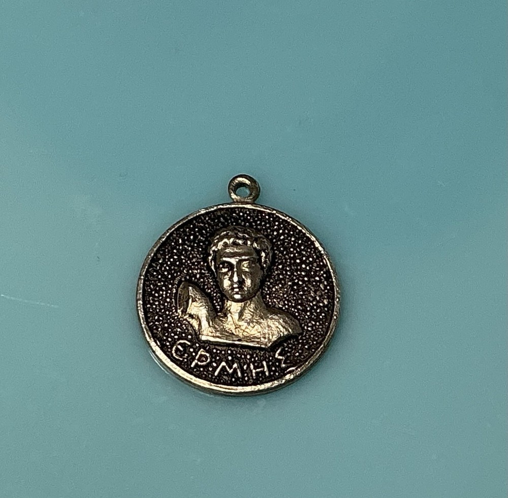 Vintage 800 Silver Hermes Epmhe Greece Greek God Mythology Charm Pendant 3.6g