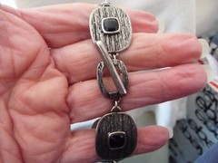SET LIA SOPHINA BRACELET NECKLACE SILVER TONE SQUARES w BLACK CENTER #23/5A
