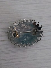 Antique Chinese Brass Turquoise & Coral Oval Brooch