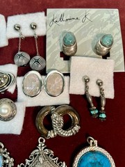 Vintage Silver Tone Jewelry Clip on Earrings Bracelet Necklace Pendant Lot of 23
