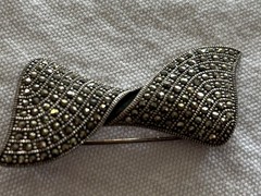 VTG Art Deco Style Marcasite & Sterling Silver Bow Brooch