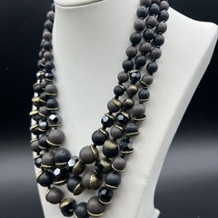 Premier Designs Black Glass & Gray Acrylic Beaded Multi Strand Necklace