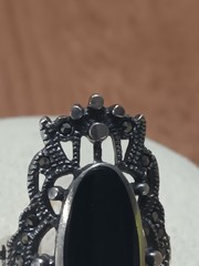 Vtg 925 SETA black Onyx Marcasite Ring Size 5.75