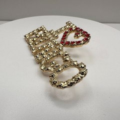 Vintage 80s “I Love Bingo” Heart Gold Tone Pin Brooch Red Rhinestone Jewelry
