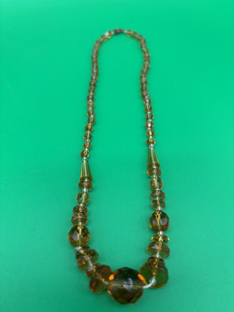 Antique Art Nouveau Cut Crystal Amber Costume Jewelry Necklace Art Deco – 01
