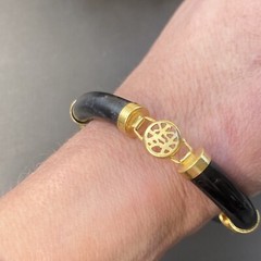 Vintage Jade Bracelet Estate Fine Jewelry Pre-Owned Black Pierced Shou 7″