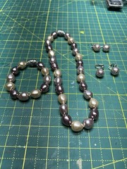Baroque Freshwater Pearl Necklace & Earrings Set Purple Mauve Large Irregular