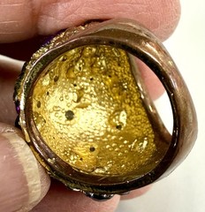 Vintage Gold Tone Rhinestone Dome Ring Purple Green Cocktail Statement Size8