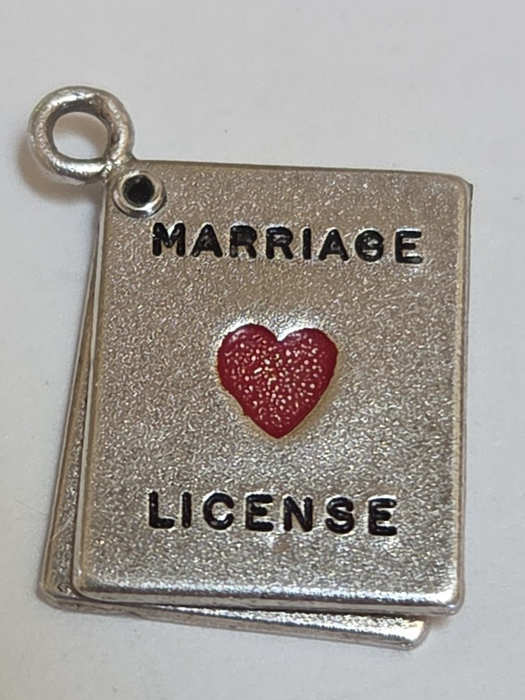 Sterling Silver ~ Marriage License Charm ~ Slides Open ~ Enamel ~ VINTAGE