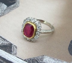 1.50 ct Ruby 18k Yellow & White Gold .35 ctw Diamonds Antique Ring Size 6.75