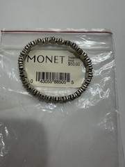 Vintage MONET Silver Tone Red Daisy Flower Stretch Panel Bracelet Costume Boho
