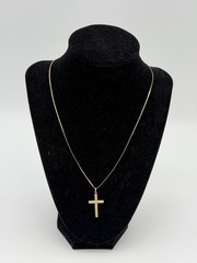 14K Yellow GOLD 2.4g Necklace Double Flat Serpentine Chain 10k Gold Cross 18”
