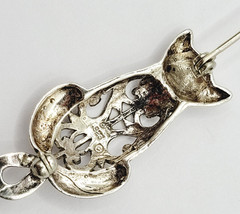 Cat Kitty Kitten Open Filigree Sterling Silver 925 Jezlaine Vintage Brooch Pin