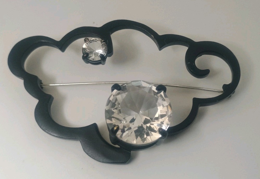 Marc Jacobs Signed Runway Statement Brooch Crystal Modernist Black Cloud 3.2″