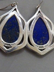 VINTAGE STERLING SILVER DROP DANGLE FACETED LAPIS LAZULI EARRINGS 2″