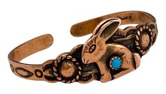 VINTAGE WHEELER CO. Stamped Copper Turquoise BUNNY BABY/CHILD Cuff Bracelet