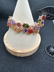Gold Over Sterling Silver Multi Color Stones 7” bracelet & Earring Set