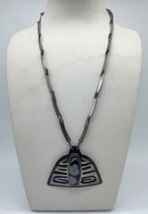 VTG Fridl Blumenthal Sterling Snowflake Obsidian Pendant Necklace 52.8g #bba