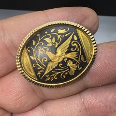 Brooch Pin Damascene French Trombone Clasp Vintage 1 3/8” Vintage