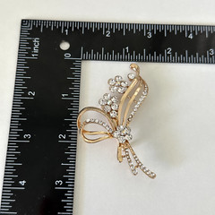 Ladies Clear Rhinestone AB Flower Plant Gold Tone Sparkly Brooch Pin