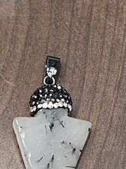 Vintage Rutilated Quartz Arrow, Gunmetal & White Crystal accents Pendant