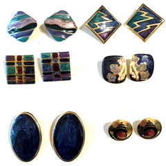 Vintage 1980s 1990s Enamel Earrings Lot Pierced Red Blue Statement Some Signed