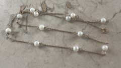 Vintage 14K Yellow Gold & Genuine Pearl Station Necklace 17 1/2″ Long