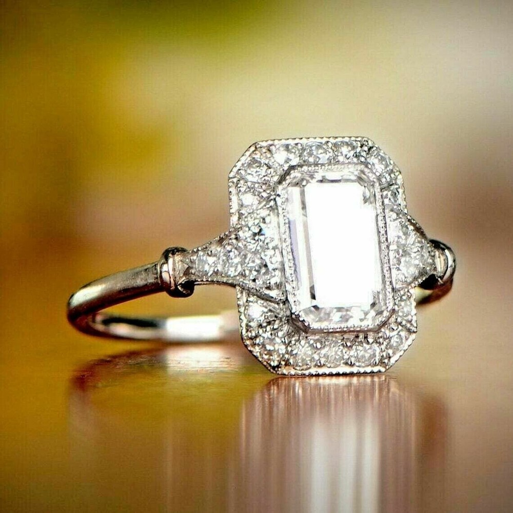 Art Deco Style 2.75Ct Lab-Created Diamond Engagement Ring 14K White Gold Finish