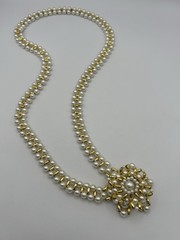Vintage Necklace Of Gold-tone Beads With Faux Pearls And A Snowflake Pendant