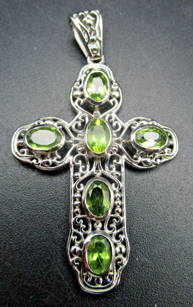 Peridot & Filigree Cross Pendant – 2 inches Long