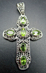 Peridot & Filigree Cross Pendant – 2 inches Long