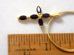 Vintage ROMAN 24 Inch Onyx Cross Gemstone Gold Tone Pendant Necklace