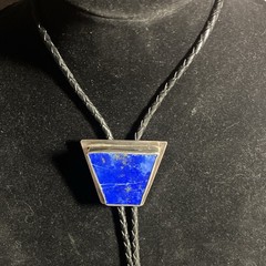 Signed Vintage Sterling 925 Lapis Lazuli Bolo Tie Black Braided w SS tips 50 gra