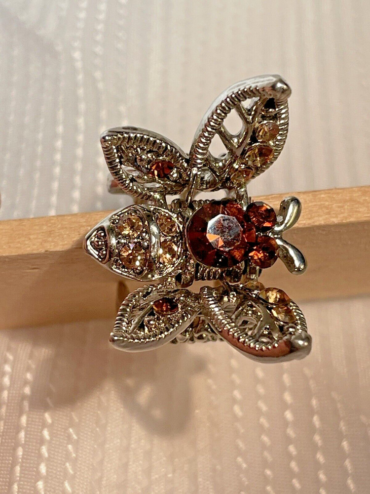 Hair Clip Bronze Swarovski Crystals Silver Bee Barrettes Bridal Statement NEW