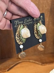 Vintage Three Ladies Rose clip earrings with dangle lockets