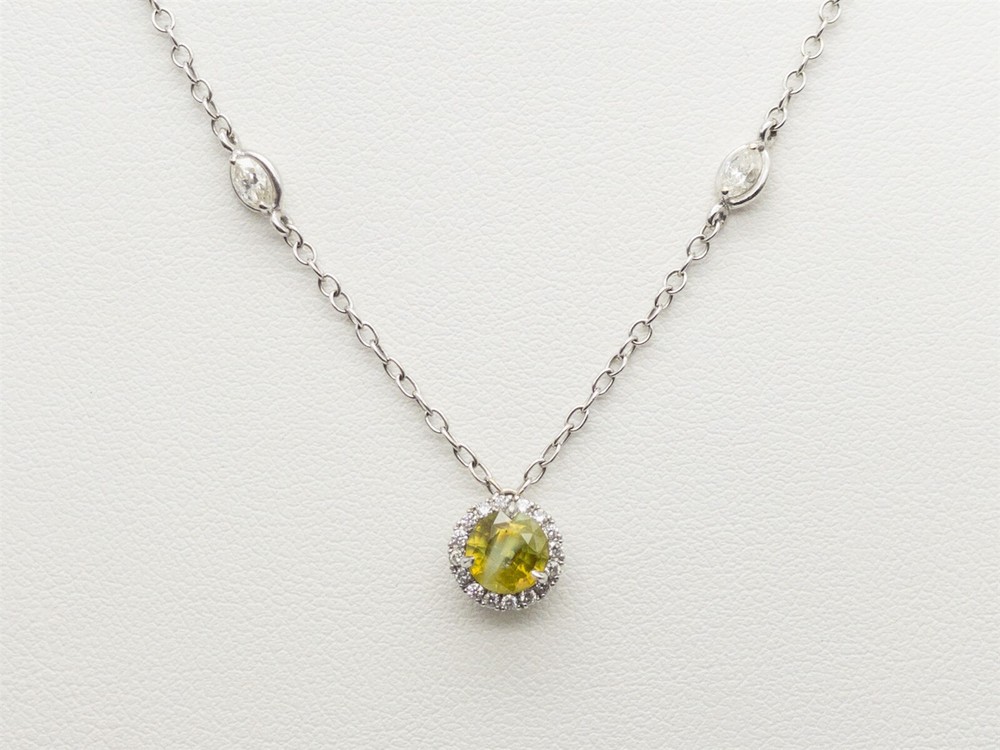 Estate $9000 2ct Certified Alexandrite VS H Diamond 14k White Gold Necklace 22″
