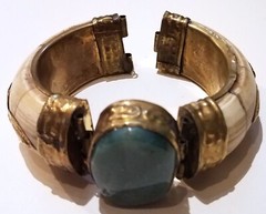 4 vintage India bone horn brass clamper medallion cab gem elephant bracelets